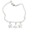Sterling Silver 9-inch Flowers and Butterfly Anklet