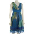 Sangria Shirred Empire Waist V-neck Silk Dress