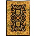 Hand-spun Antique Mahal Black/ Beige Wool Rug (2' x 3')