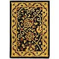 Antique Hand-spun Black/ Ivory Wool Mashad Rug (2' x 3')