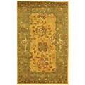 Antique Hand-spun Gold/ Green Wool Mashad Rug (2'3 x 4')