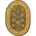 Hand-spun Blue/ Ivory Mashad Wool Rug (4'6 x 6'6 Oval)