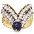 18k Gold 7/8ct TDW Diamond and Sapphire Ring (I, VS2)