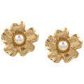 14k Yellow Gold Flower with Pearl Stud Earrings (4-4.5 mm)