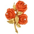 18k Yellow Gold and Coral Rose Antique Brooch