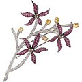 18k Gold Sapphire and 1 7/8ct TDW Diamond Flower Pin (G-H-I, I1)
