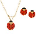 14k Yellow Gold Ladybug Earring and Necklace Set