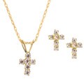 14k Gold Cross Stud Earrings and Necklace Set