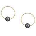 14k Yellow Gold Endless Hoop with Pearl Earrings