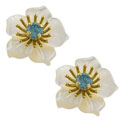 14k Gold Mother of Pearl and Blue Topaz Earrings
