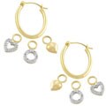 14k Gold Heart and Circle Dangle Hoop Earrings
