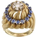 14k Yellow Gold Diamond and Sapphire Cocktail Ring (K, VS2)