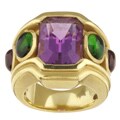 18k Yellow Gold Amethyst and Tourmaline Ring