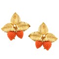 14k Yellow Gold and Coral Strawberry Earrings