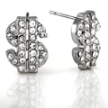 Silvertone Rhinestone Dollar Sign Earrings