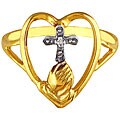 10k Yellow Gold Diamond Cross Heart Ring