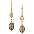 14k Goldfill Smokey Quartz, Pearl and Crystal Earrings (7-7.5 mm)
