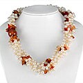 Maddy Emerson White Pearl and Red Agate Necklace (5-6 mm)
