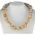 Maddy Emerson White Pearl and Yellow Jade Necklace (8-9 mm)
