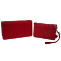 Amerileather Red-banded Leather Clutch and Wristlet (Set of 2)