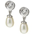 Sterling Silver Faux Pearl and CZ Drop Earrings (7.75 mm)