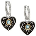 Two-tone Sterling Silver Aqua Blue Heart Earrings