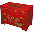 Red and Gold Hand-painted Cabinet/ End Table