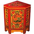 Tibetan Style Yellow/ Red Hand-painted Corner End Table