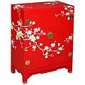 Hand-painted Red Blossom Cabinet/ End Table