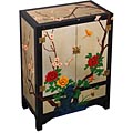 Gold/ Black Lacquer Floral Motif Storage Cabinet