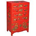 Red Lacquer Floral Motif Dresser/ Storage Cabinet