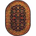Handmade Wool Kerman Navy/ Beige Oval Rug (4'6 x 6'6)