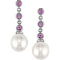 18k 5/8ct Pink Sapphire South Sea Pearl Earrings (9-10mm)