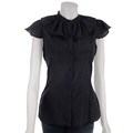 Liquid Women's Navy Silk Blend Ruffle Blouse