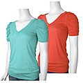 XXI Gathered Sleeve Deep V-neck Top