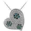 14k Gold 1ct TDW Blue/ White Diamond Heart Necklace (I-J, I2)