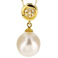 18k Gold White South Sea Pearl and Diamond Necklace (11 mm)