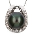 18k Gold Black South Sea Pearl and 1/10ct TDW Diamond Necklace (13 mm)