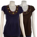 Bailey Blue Women's Pleated Front Beaded Top
