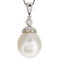 18k Gold White South Sea Pearl and Diamond Necklace (13 mm)
