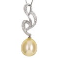 14k Gold Golden South Sea Pearl and 1/6ct TDW Diamond Necklace (10.5 mm)