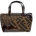 Fendi Zucca Canvas and Patent Leather Zip-top Bag