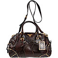 Prada Dark Brown Leather Patch Bowler Handbag