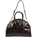 Prada Dark Brown Embossed Leather Bowler Handbag