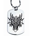 Pewter Dragon Head Dog Tag Pendant Necklace