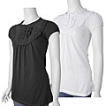 Belle du Jour Women's Lace Bodice 4-button Cap Sleeve Top