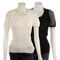 Renee C Women's Sheer Sleeve Scoop Neck Top