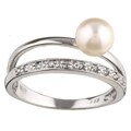 14k White Gold Freshwater Pearl and Diamond Ring (6.5-7 mm)