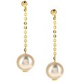 14k Yellow Gold FW Pearl Dangling Chain Earrings (8.5 mm)