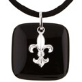 14k White Gold Fleur de Lis Onyx Slide Necklace